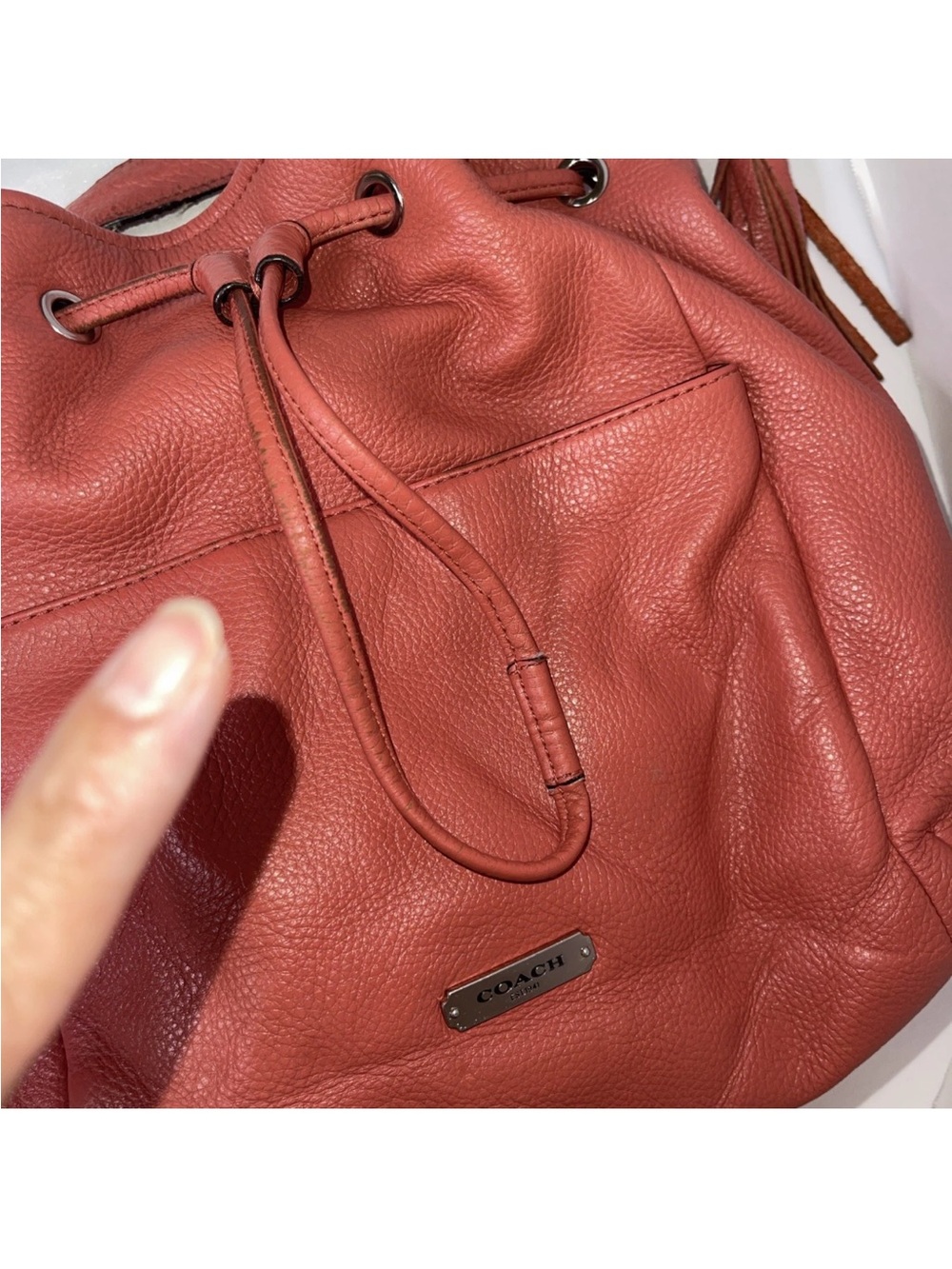 VTG Coach Avery F27003 Coral Leather Drawstring Crossbody Shoulder Bag AUTHENTIC - Picture 14 of 15